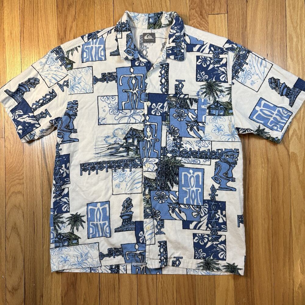 Vintage Rare Vintage Quiksilver Tropical Islander Tiki Bark Cloth Shirt Size L